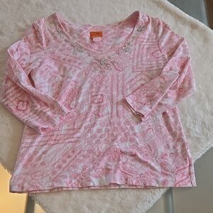Hearts of Palm Light Pink Patterned Long Sleeve Tee